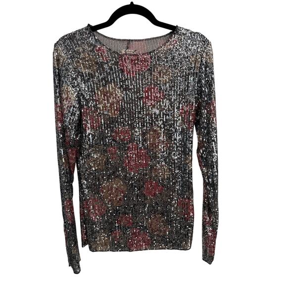 Intimately Free People Sequin Floral Mesh Long Sleeve Top | Size Medium NWOT - Picture 1 of 4